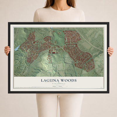 Map of Laguna Woods, California, 24 x 36 inch print in a black wood frame