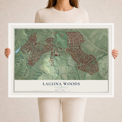 Map of Laguna Woods, California, 24 x 36 inch print in a white wood frame