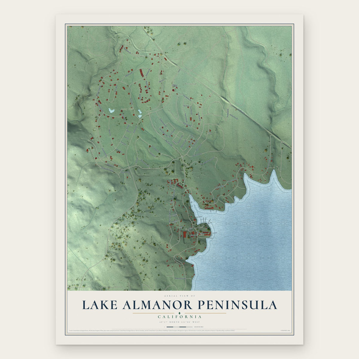 Lake Almanor Peninsula, California map print, the full design
