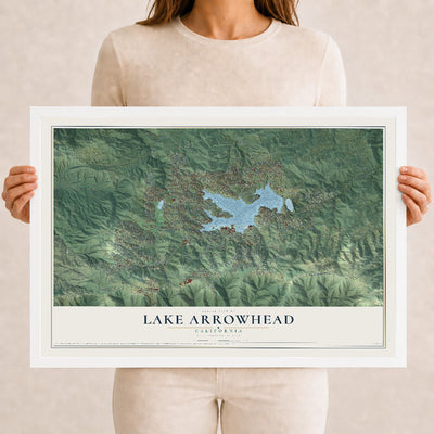 Map of Lake Arrowhead, California, 12 x 18 inch print in a white wood frame