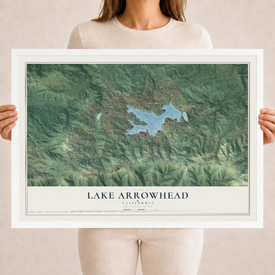 Map of Lake Arrowhead, California, 18 x 24 inch print in a white wood frame