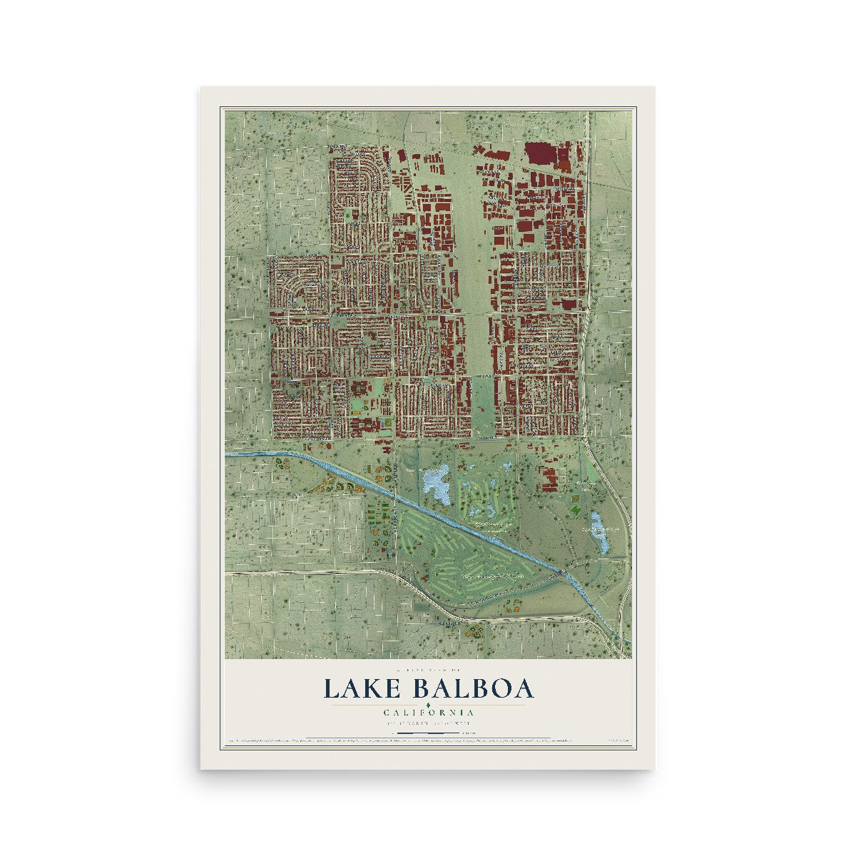 Map of Lake Balboa, California, 12 x 18 inch unframed archival matte print