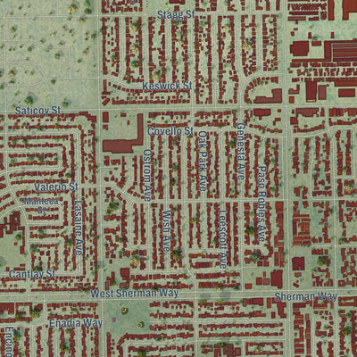 Close-up of the map of Lake Balboa, California print showing street and building detail