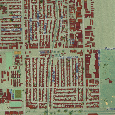 Second close-up of the map of Lake Balboa, California print showing more streets and buildings