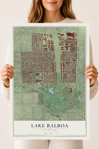 Map of Lake Balboa, California, 18 x 24 inch unframed archival matte print