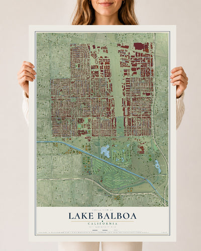 Map of Lake Balboa, California, 24 x 36 inch unframed archival matte print