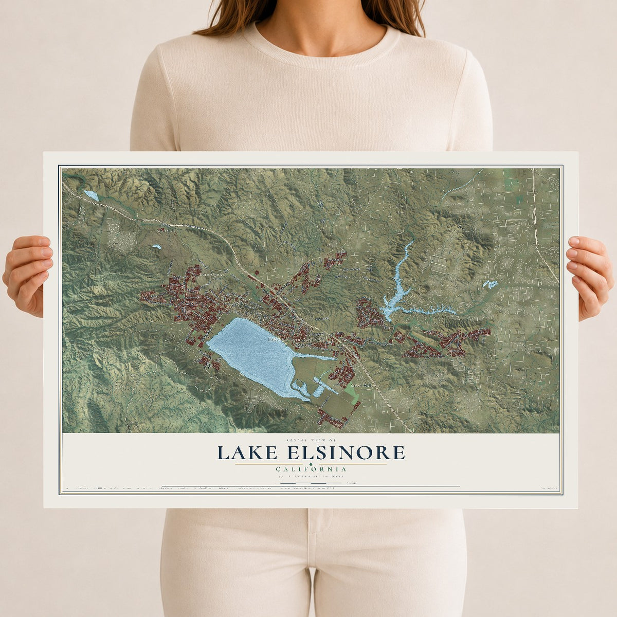 Map of Lake Elsinore, California, 12 x 18 inch unframed archival matte print