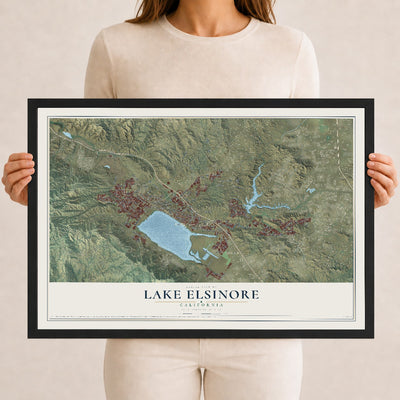 Map of Lake Elsinore, California, 12 x 18 inch print in a black wood frame