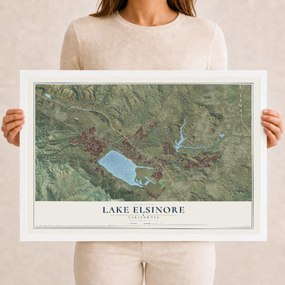 Map of Lake Elsinore, California, 12 x 18 inch print in a white wood frame