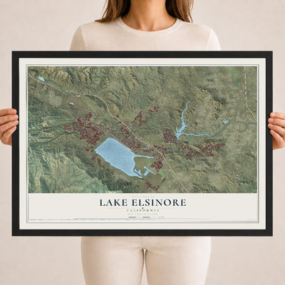 Map of Lake Elsinore, California, 18 x 24 inch print in a black wood frame