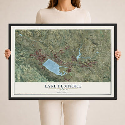 Map of Lake Elsinore, California, 24 x 36 inch print in a black wood frame