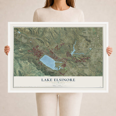 Map of Lake Elsinore, California, 24 x 36 inch print in a white wood frame