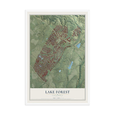 Map of Lake Forest, California, 12 x 18 inch print in a white wood frame
