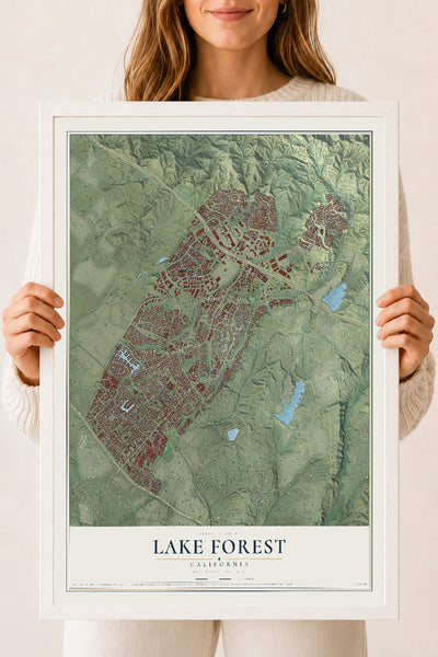 Map of Lake Forest, California, 18 x 24 inch print in a white wood frame