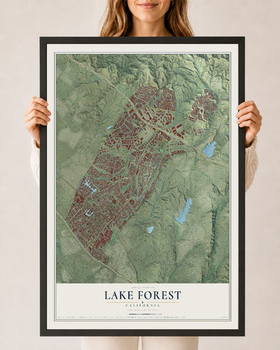 Map of Lake Forest, California, 24 x 36 inch print in a black wood frame