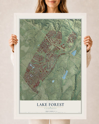 Map of Lake Forest, California, 24 x 36 inch print in a white wood frame