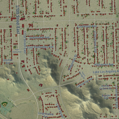 Close-up of the map of Lake Los Angeles, California print showing street and building detail