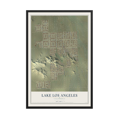 Map of Lake Los Angeles, California, 12 x 18 inch print in a black wood frame