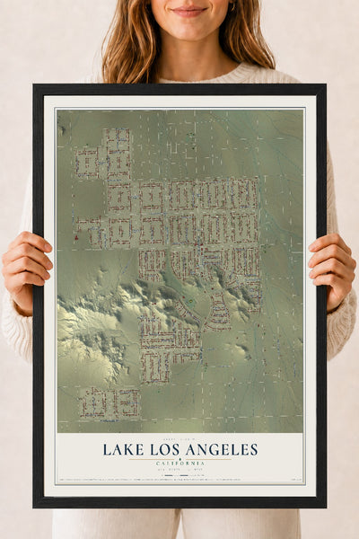 Map of Lake Los Angeles, California, 18 x 24 inch print in a black wood frame