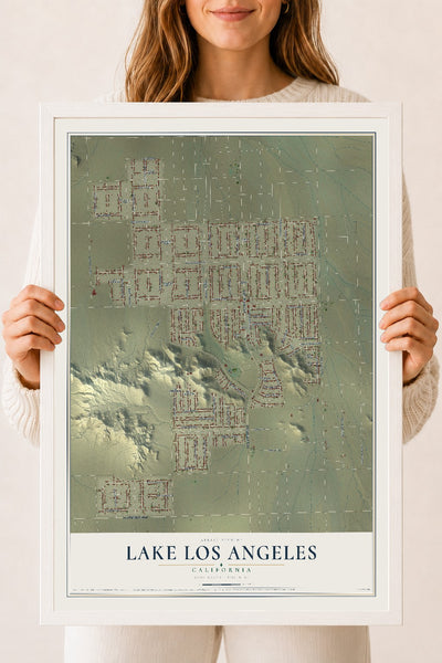 Map of Lake Los Angeles, California, 18 x 24 inch print in a white wood frame