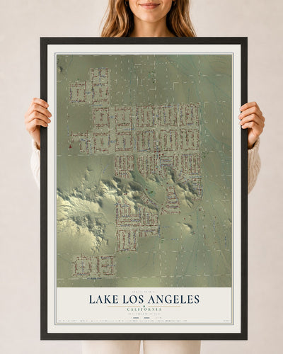 Map of Lake Los Angeles, California, 24 x 36 inch print in a black wood frame