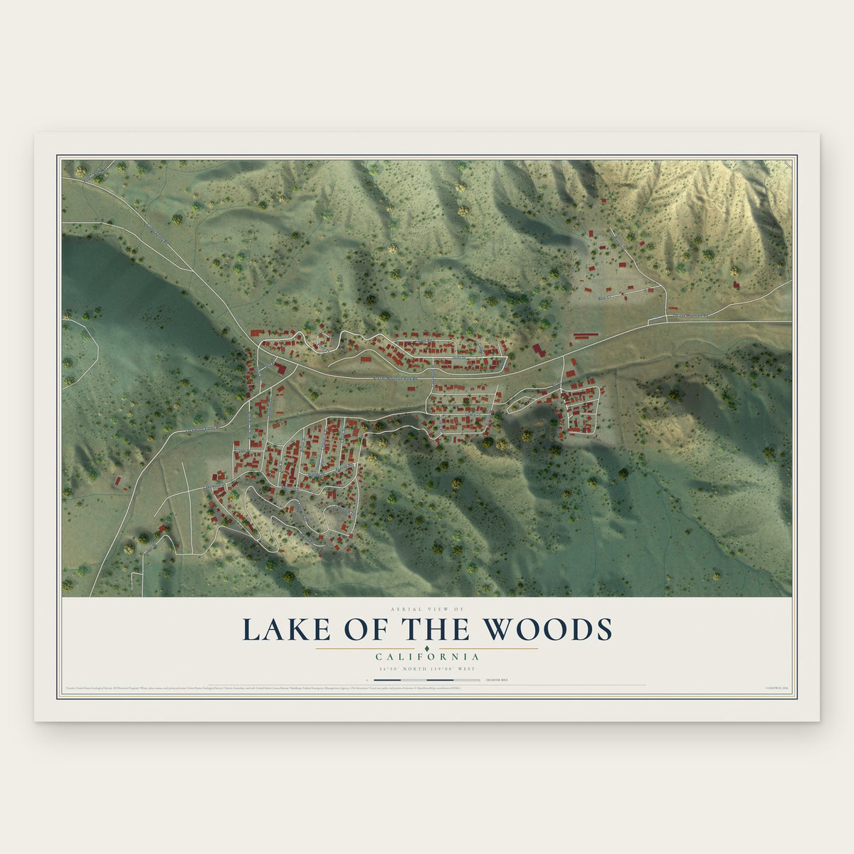 Lake of the Woods, California map print, the full design