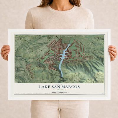 Map of Lake San Marcos, California, 12 x 18 inch print in a white wood frame