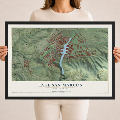 Map of Lake San Marcos, California, 18 x 24 inch print in a black wood frame