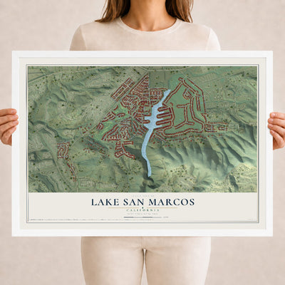 Map of Lake San Marcos, California, 18 x 24 inch print in a white wood frame