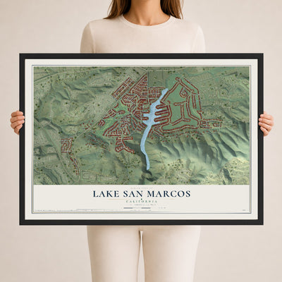 Map of Lake San Marcos, California, 24 x 36 inch print in a black wood frame