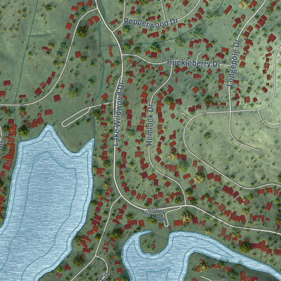 Second close-up of the map of Lake Wildwood, California print showing more streets and buildings
