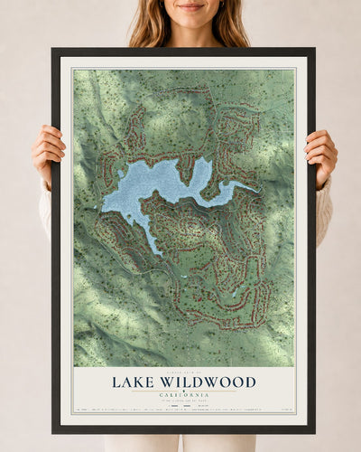 Map of Lake Wildwood, California, 24 x 36 inch print in a black wood frame