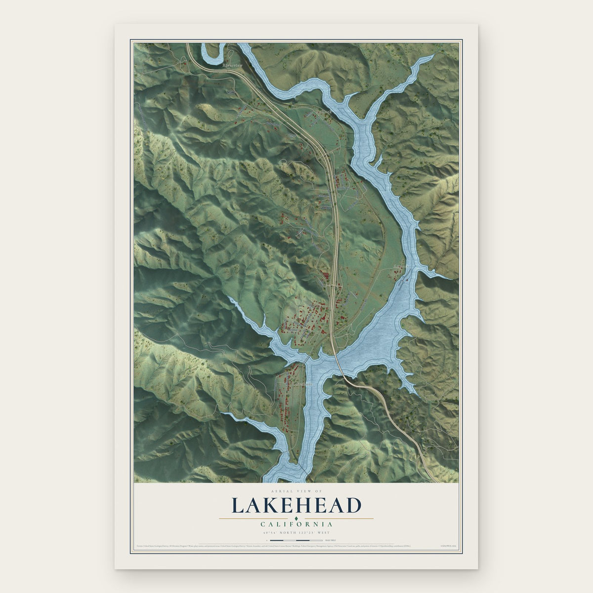 Lakehead, California map print, the full design