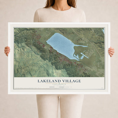 Map of Lakeland Village, California, 24 x 36 inch print in a white wood frame