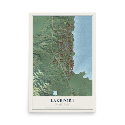 Map of Lakeport, California, 12 x 18 inch unframed archival matte print