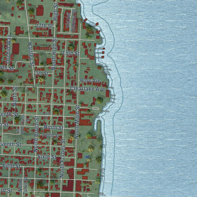 Second close-up of the map of Lakeport, California print showing more streets and buildings