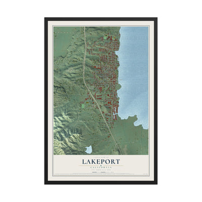 Map of Lakeport, California, 12 x 18 inch print in a black wood frame