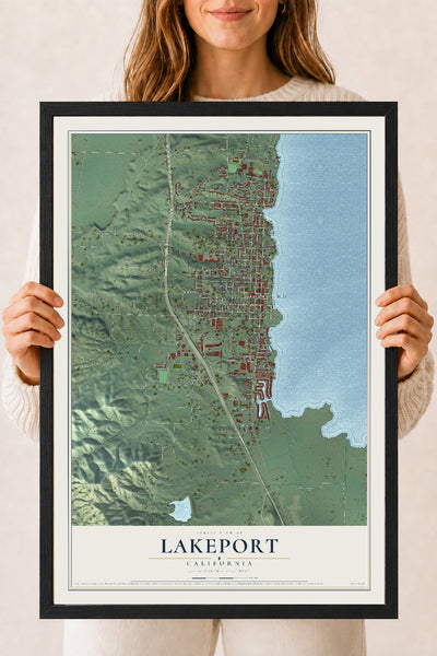 Map of Lakeport, California, 18 x 24 inch print in a black wood frame