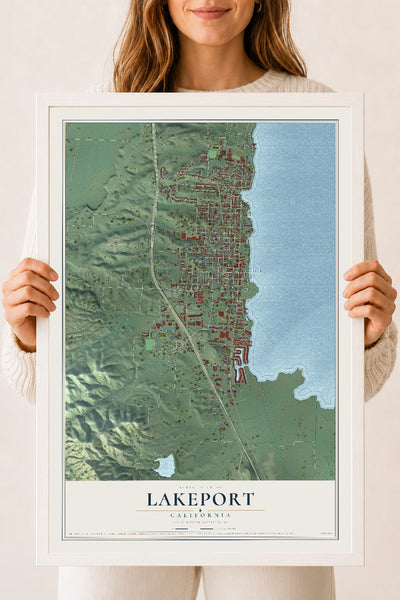 Map of Lakeport, California, 18 x 24 inch print in a white wood frame