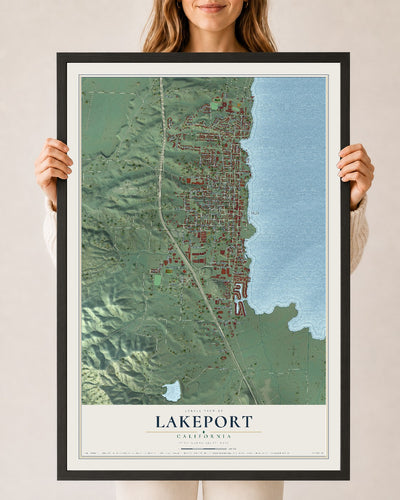 Map of Lakeport, California, 24 x 36 inch print in a black wood frame