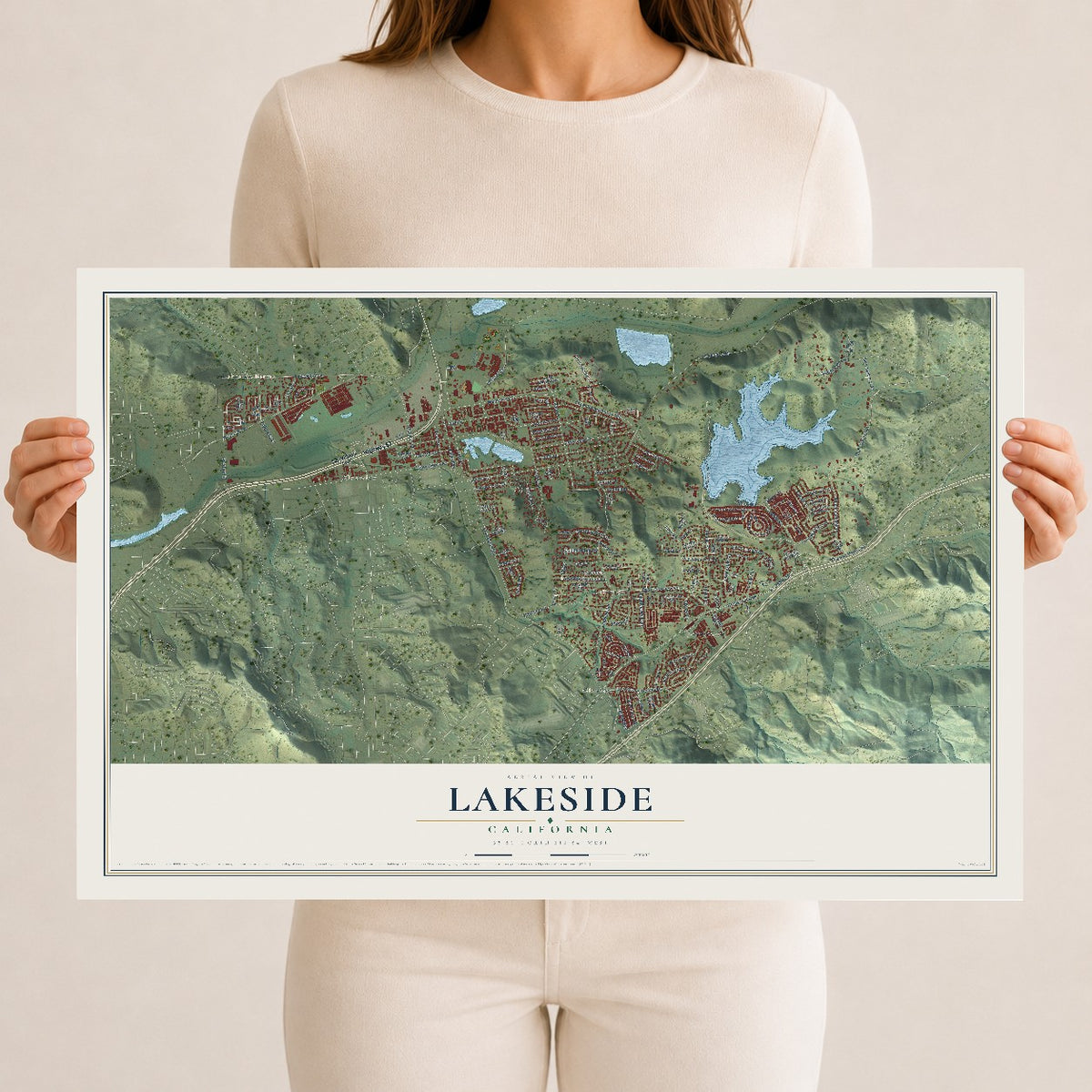 Map of Lakeside, California, 12 x 18 inch unframed archival matte print