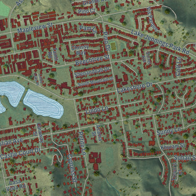 Second close-up of the map of Lakeside, California print showing more streets and buildings