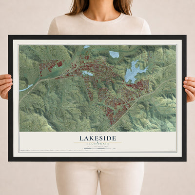 Map of Lakeside, California, 18 x 24 inch print in a black wood frame