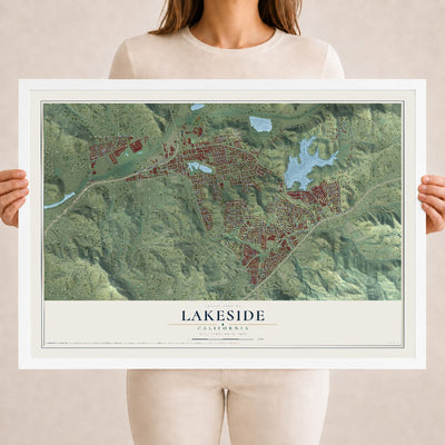 Map of Lakeside, California, 18 x 24 inch print in a white wood frame