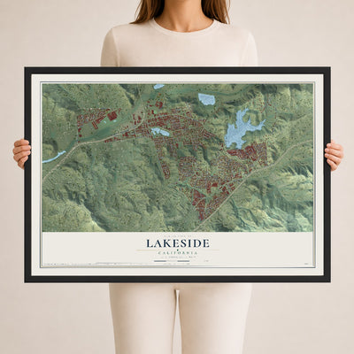 Map of Lakeside, California, 24 x 36 inch print in a black wood frame