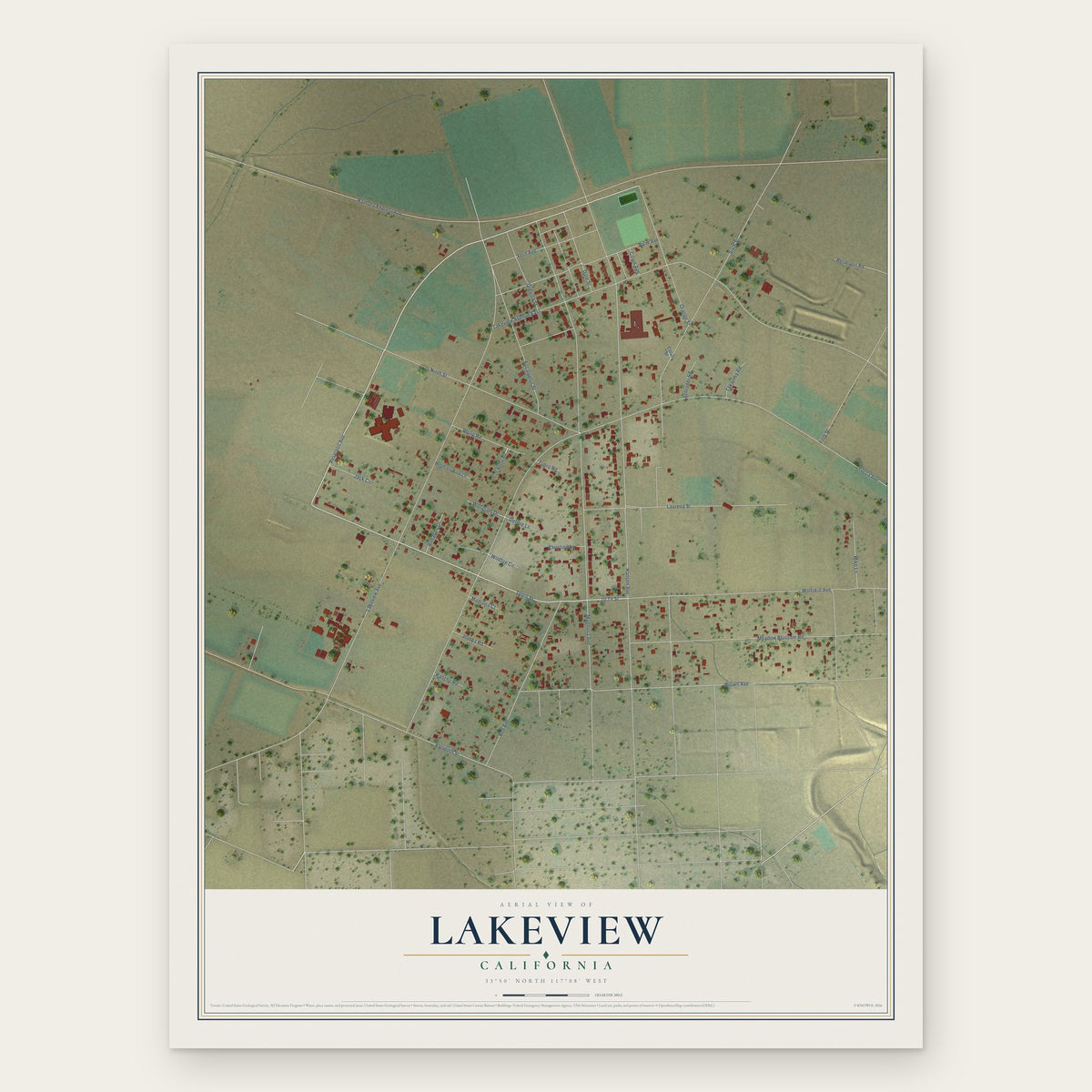 Lakeview, California map print, the full design