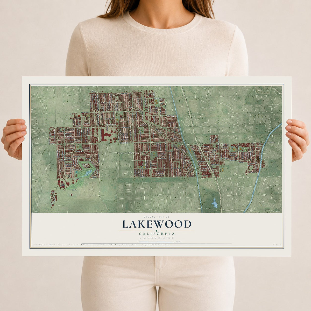 Map of Lakewood, California, 12 x 18 inch unframed archival matte print