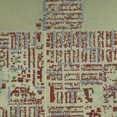 Close-up of the map of Lamont, California print showing street and building detail