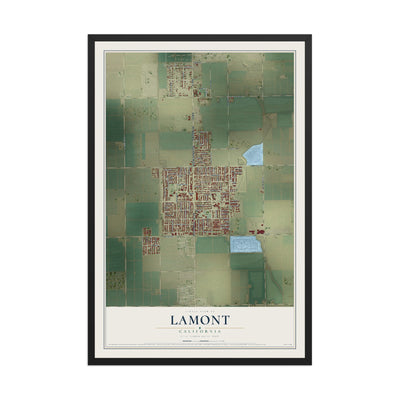 Map of Lamont, California, 12 x 18 inch print in a black wood frame