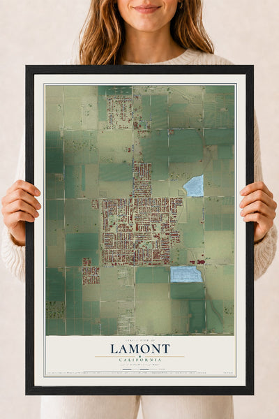 Map of Lamont, California, 18 x 24 inch print in a black wood frame